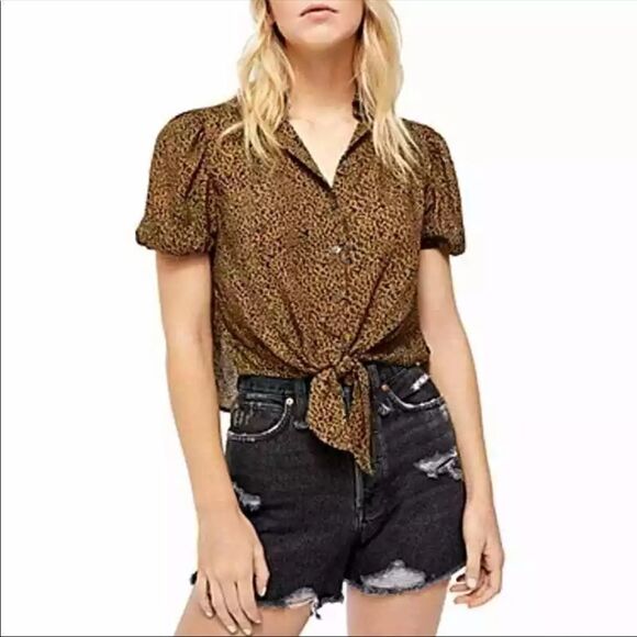 🆕Free People Tiefront printed blouse XS - Picture 1 of 11